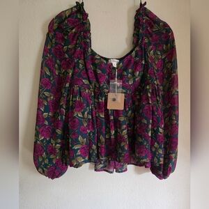 Blu Pepper Floral Blouse - Purple and Green
